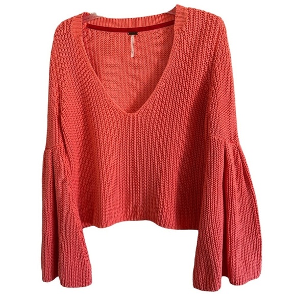 Free People Damsel Bell Sleeve Sweater Coral Sz XS - Picture 2 of 14